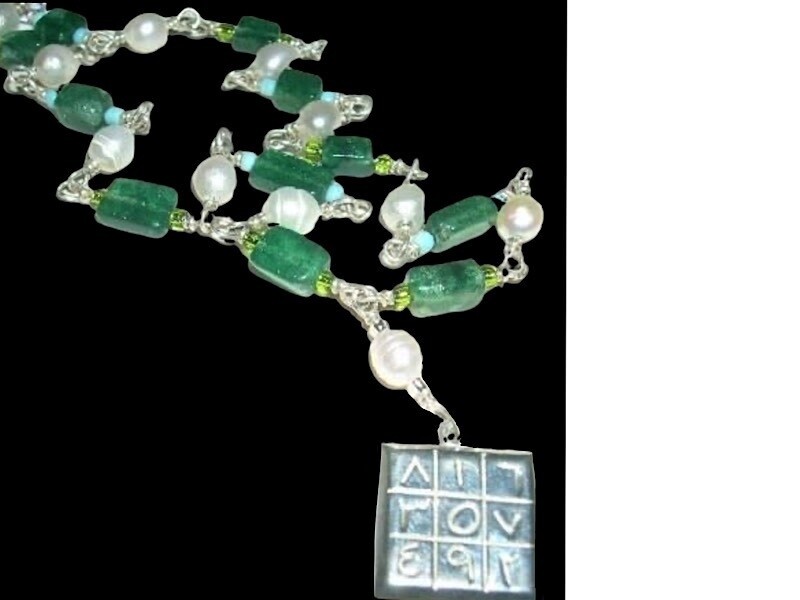 HAND CUT STONE NECKLACE WITH MAGIC SQUARE
