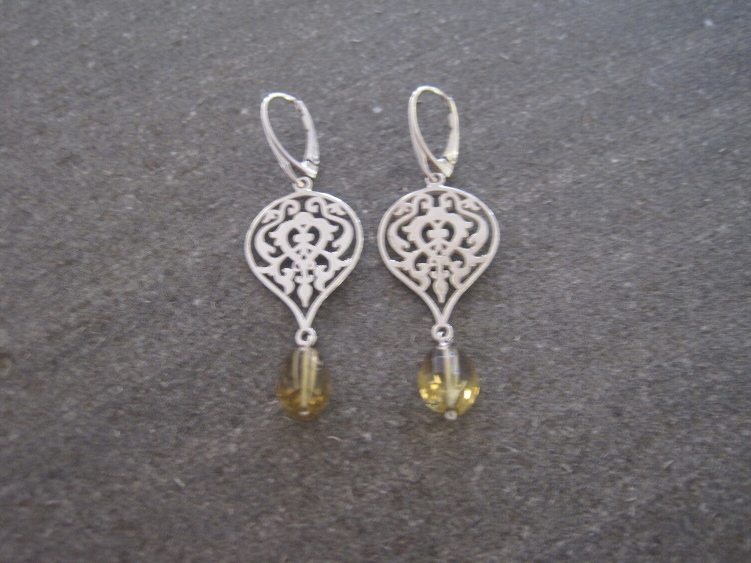 Arabesque Earrings With Hand Cut Gemstone Drop