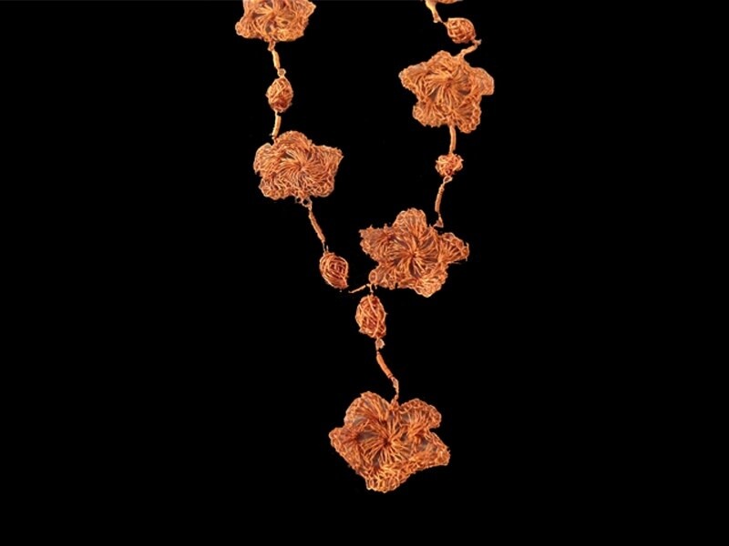 COPPER LACE FLOWER NECKLACE WITH GEMSTONES