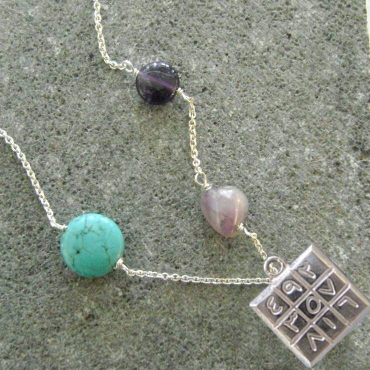 Silver chain. Floating stones. Magic Square.