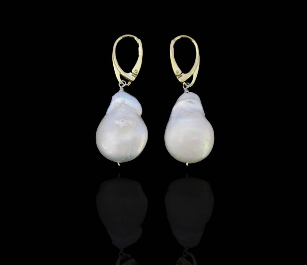 LARGE BAROQUE PEARL EARRING TWO TONE