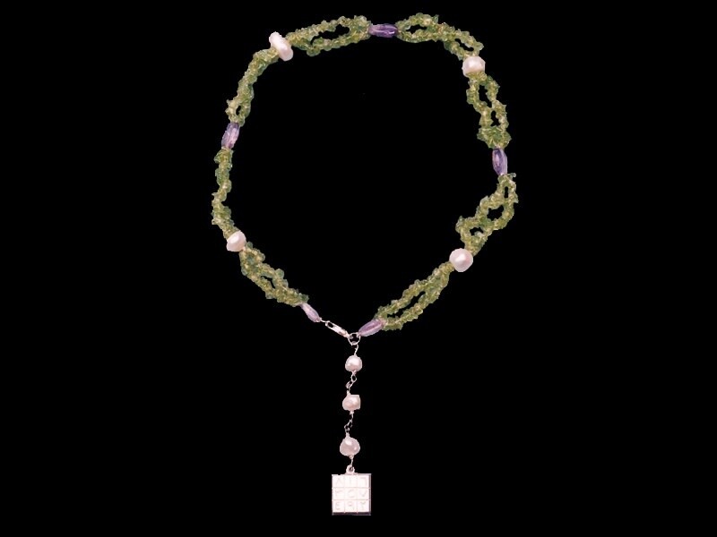2-row necklace with gemstones and Magic Square pendant