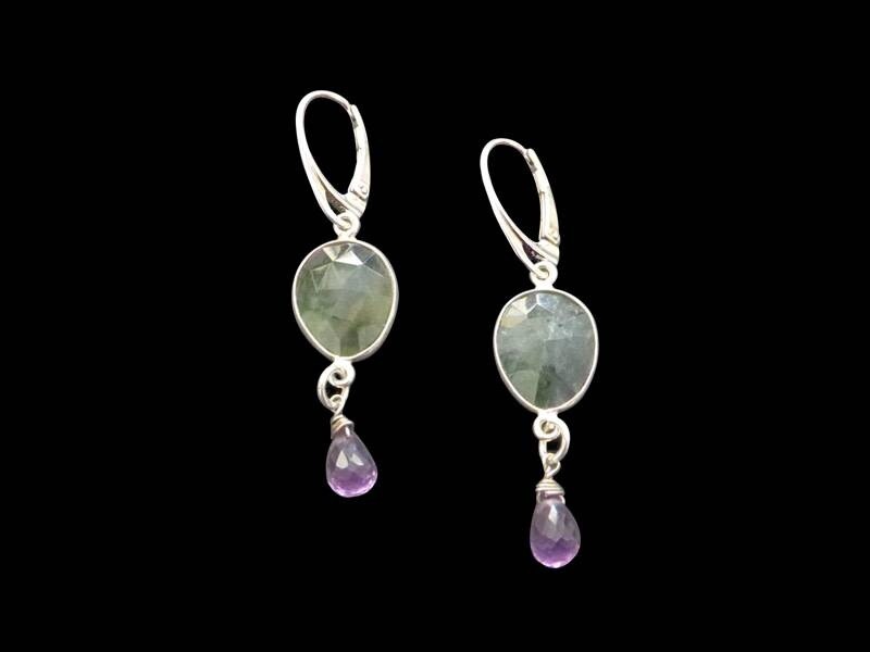 GEMSTONE WITH SILVER BORDER. FRENCH HOOK. AND DROP STONE