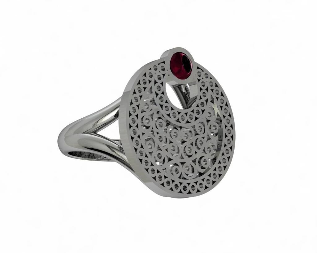 AKM594a 3D Ring With Cabochon and Double Band