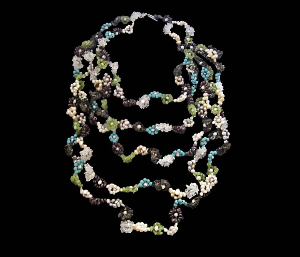 5-ROW FLOWER GEMSTONE NECKLACE