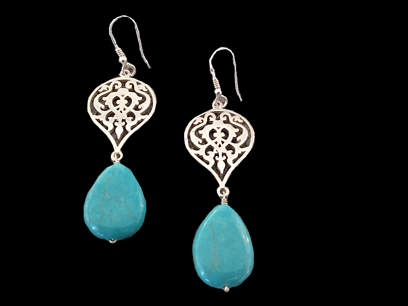 Arabesque Earrings with Turquoise Stone Drop