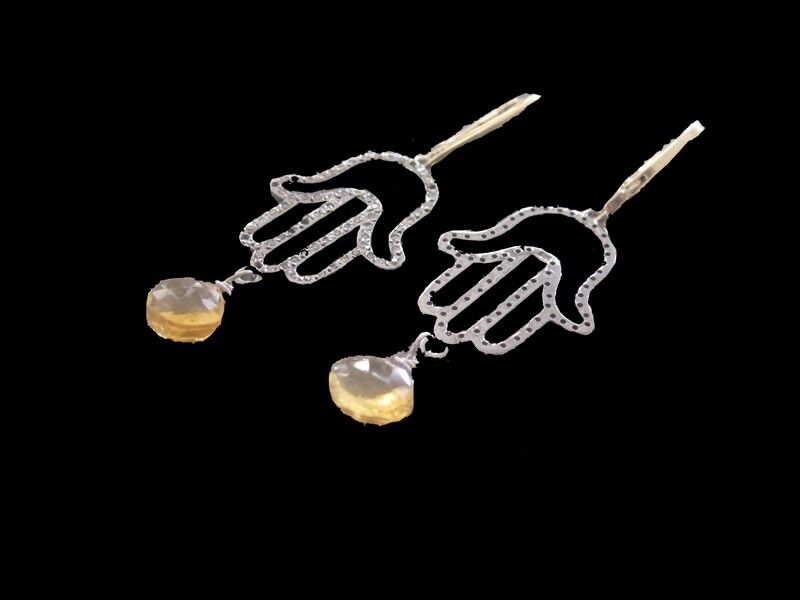 HAND OF FATIMA EARRINGS WITH CITRINE DROP