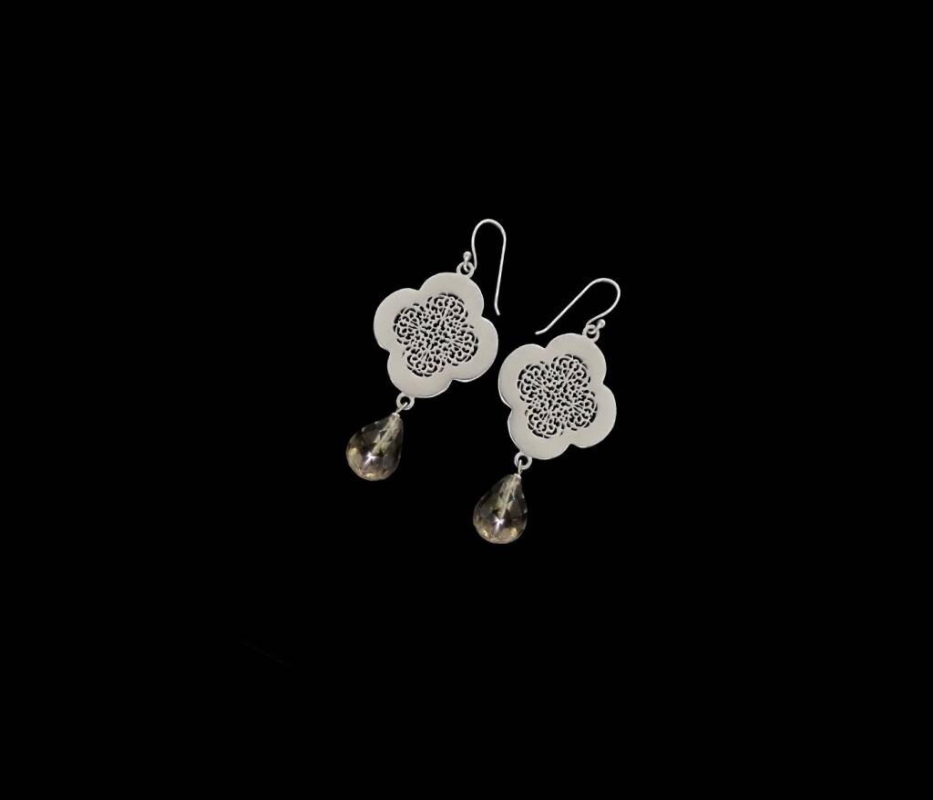 LARGE CLOVER EARRINGS WITH GEMSTONE DROP