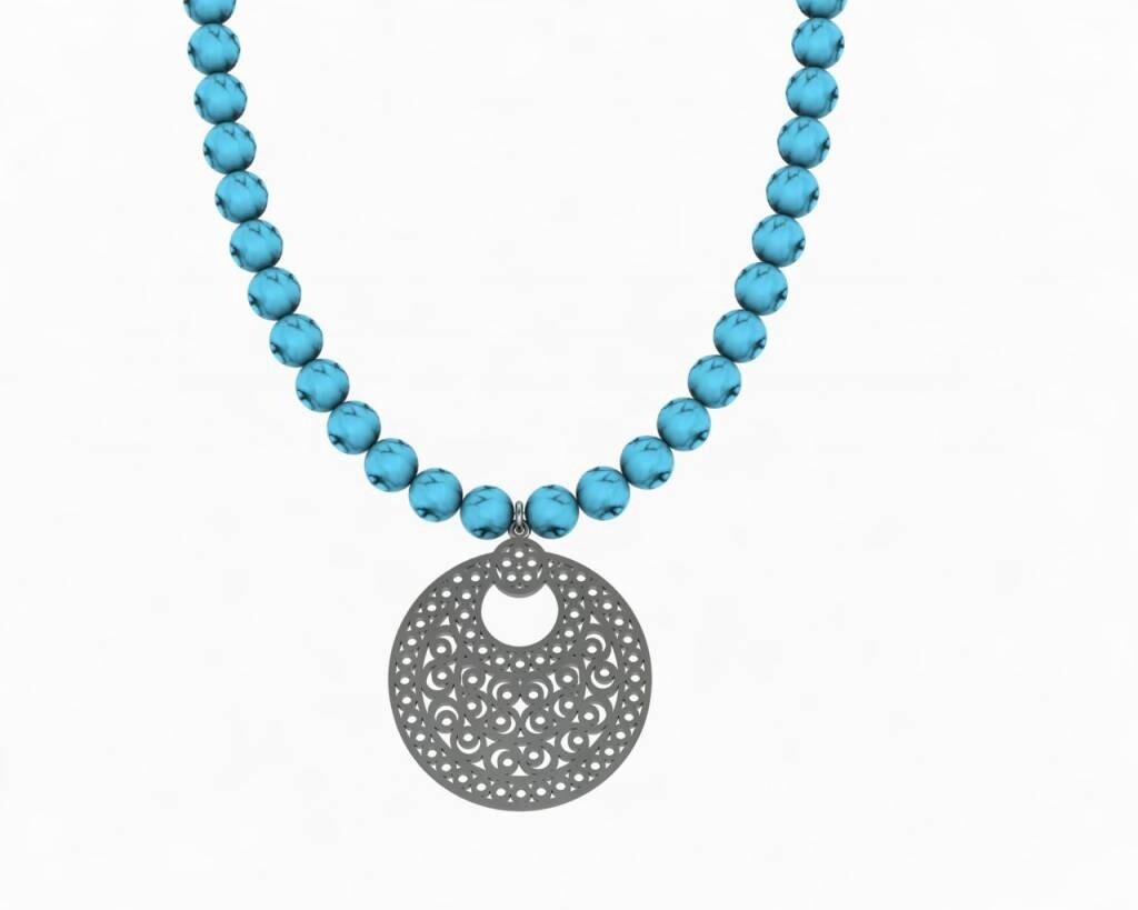 CRESCENT SILVER NECKLACE WITH STONES