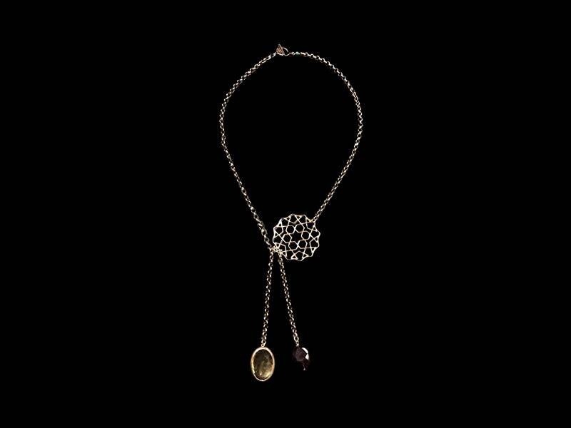 ASYMMETRY CHAIN NECKLACE WITH CORDOBA AND 2 STONES
