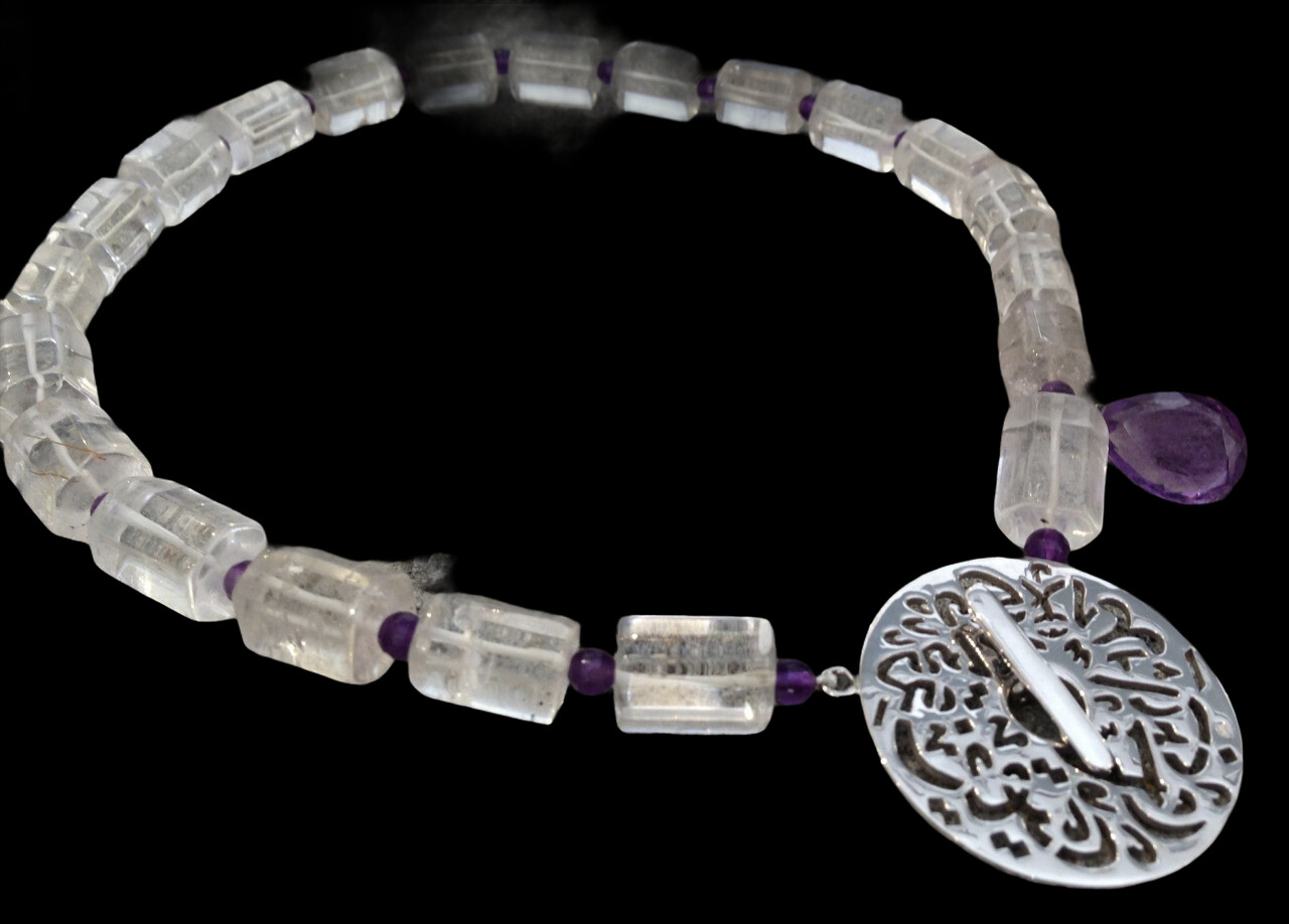CYLINDRICAL STONES WITH CUT AMETHYST & DISC CLOSURE
