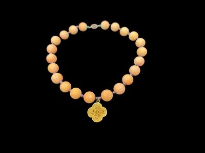 Coral and Grey Pearl Necklace with Gold Plated Clover