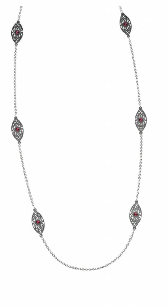AKM 819 Silver Necklace Long With Garnets