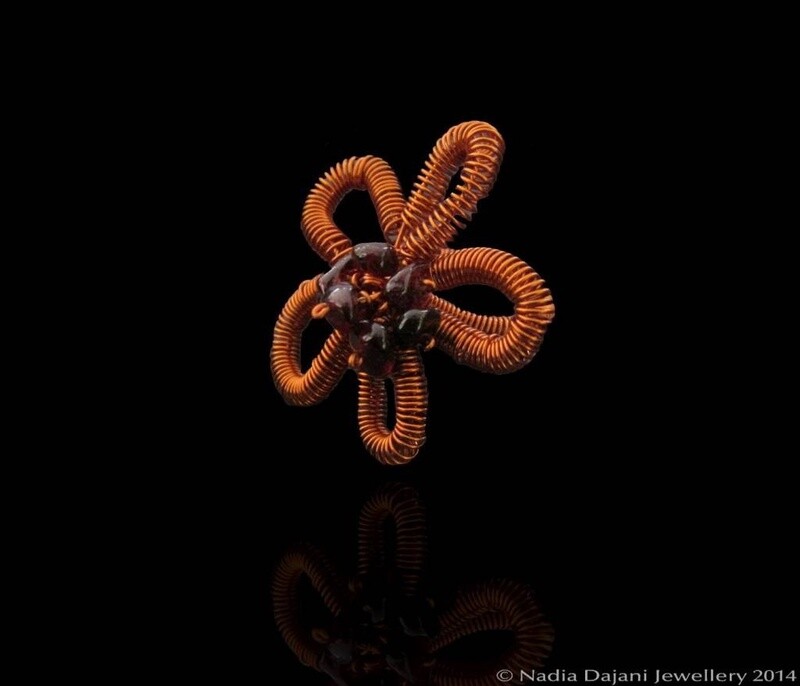 Copper flower ring with stone