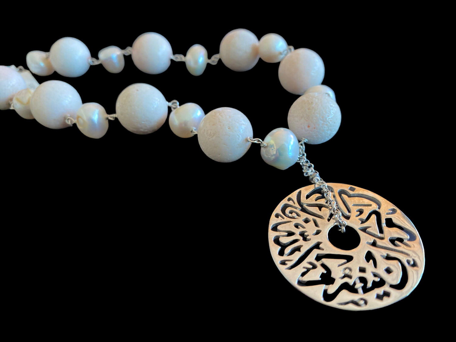 Coral and Pearl Necklace with a Medium Disc