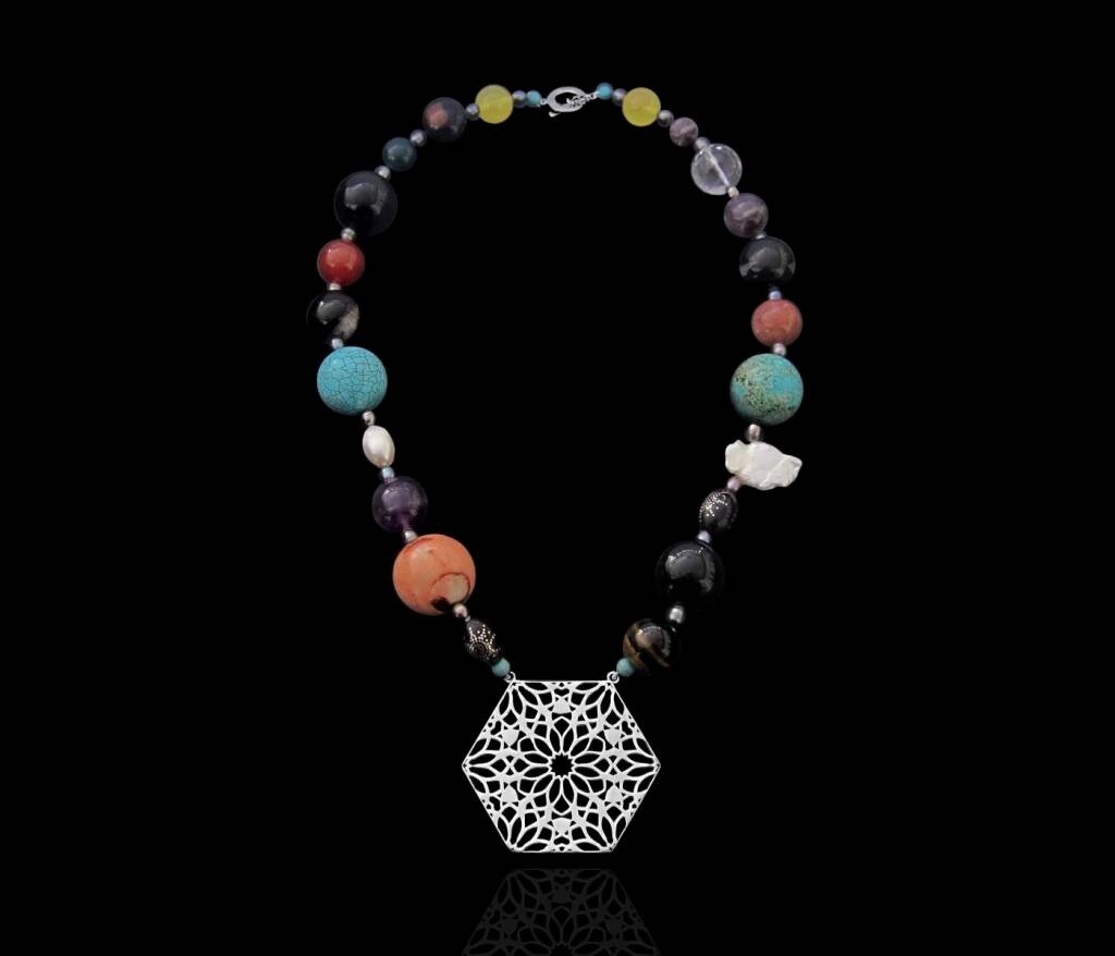 HEXAGON PENDANT WITH VARIETY LARGE GEMSTONES