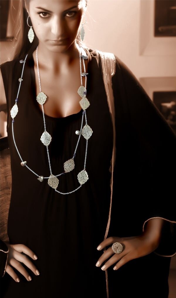 GEOMETRY SILVER LONG CHAIN NECKLACE X6