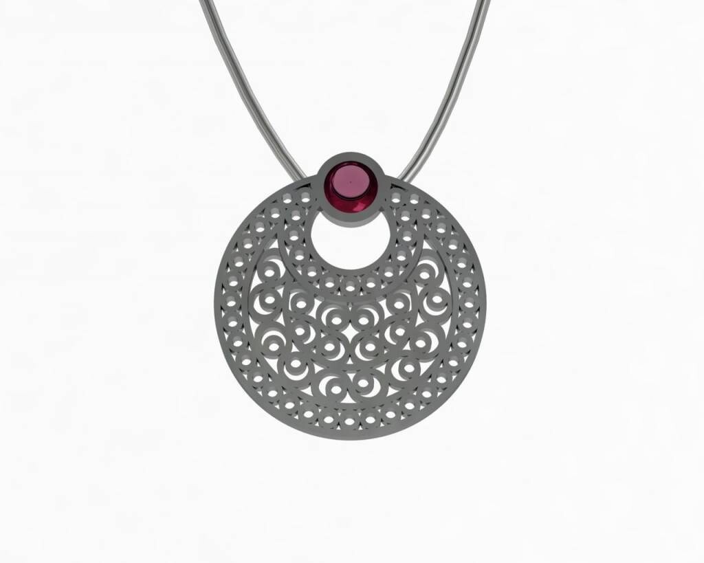 AKM594a 3D Necklace With Silver Cabochon and Chain Small Pendant