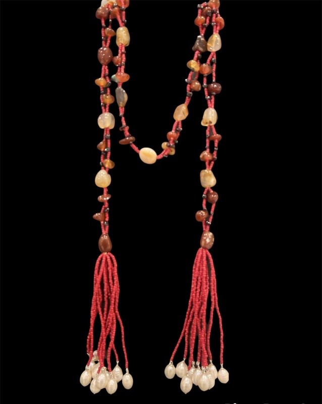 Agate Bedouin Tie Necklace With Pearl Drops