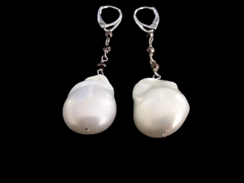 LARGE BAROQUE PEARL EARRINGS SILVER
