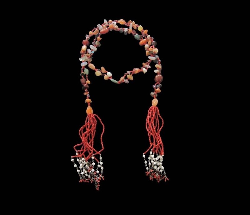 Agate Tie Necklace With Tassel &amp; Pearls