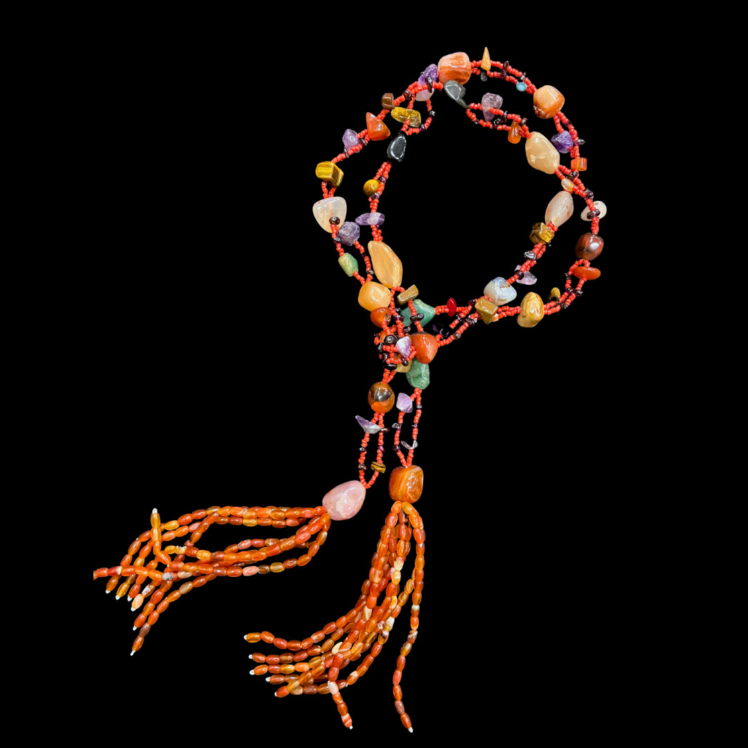 Agate Tie Necklace With Agate Tassels