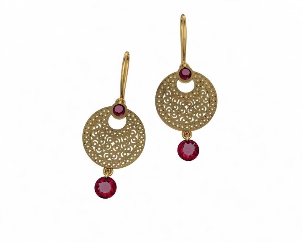 AKM594a 3D Earrings With Cabochon &amp; Stone Drop