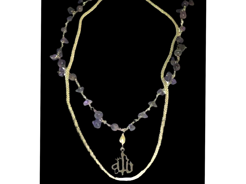 DOUBLE CHAIN &amp; STONE WIRE NECKLACE WITH ALLAH