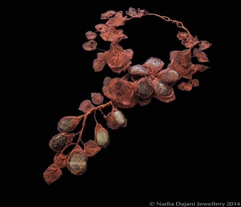 Copper and agate flower collar necklace