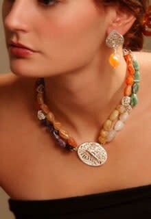 Agate &amp; Silver Beads With Disc Closure