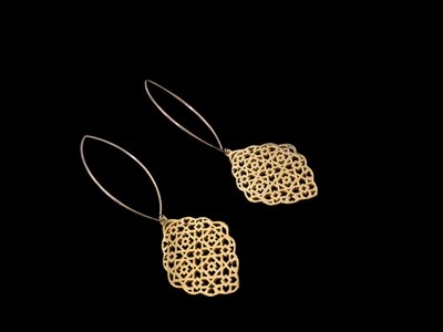 Gold Plated Geometric Earrings with Large Oval Hook