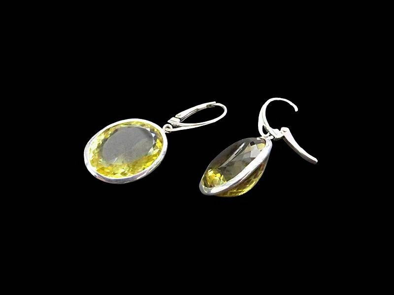 French Hook Earrings With Gemstone and Silver Border