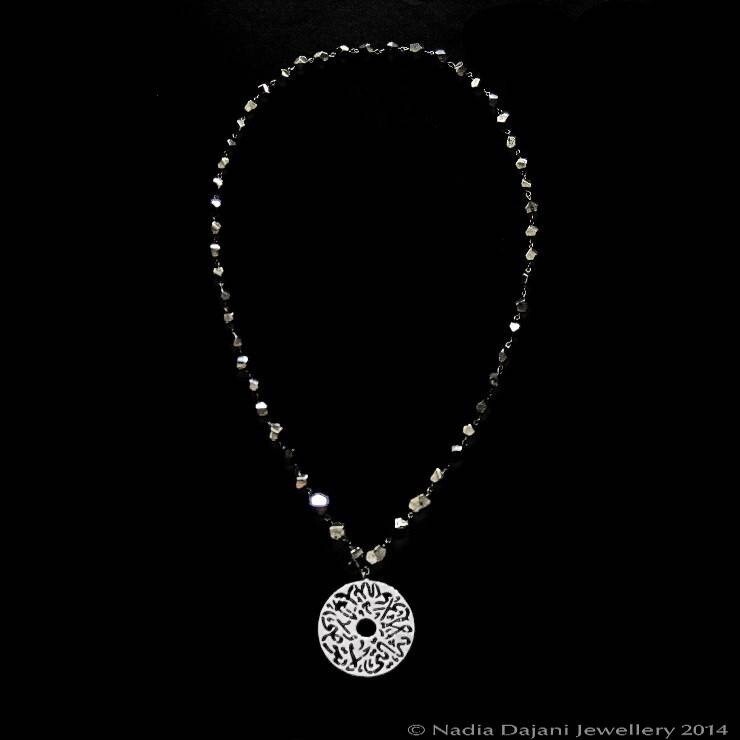 PYRITES NECKLACE WITH SILVER DISC