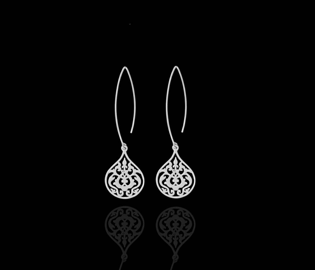 Long Oval Hook Earrings with Small Arabesque