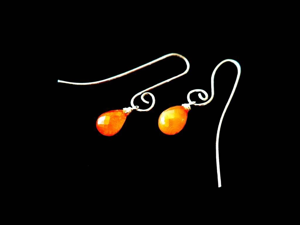 S CURVE SILVER EARRINGS WITH HAND CUT GEMSTONE