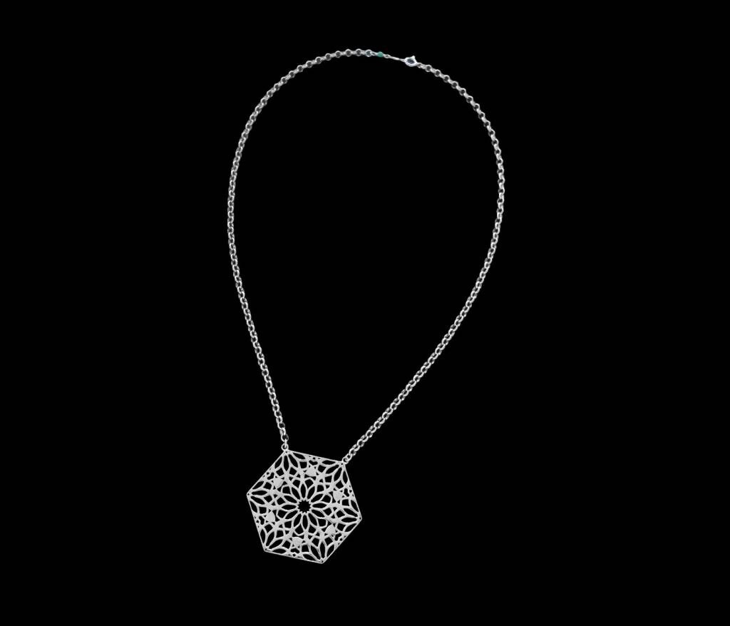 LARGE HEXAGON NECKLACE ON SILVER CHAIN