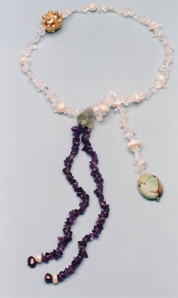 ROCK CRYSTAL TIE WITH AMETHYST &amp; TURQUOISE STONE