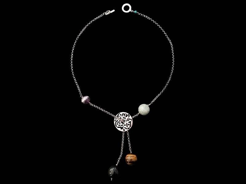 Asymetric 5-stone Chain Necklace with Small Disc