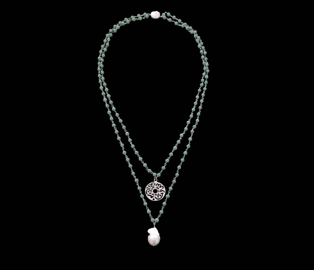 2 Row gemstone necklace with Masha&#39;Allah