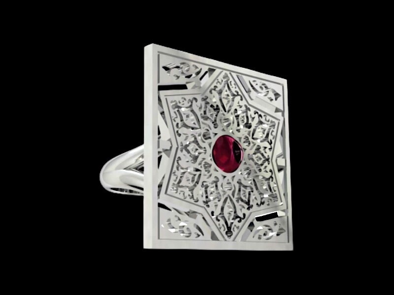 SQUARE STAR RING WITH V BAND WITH CABOCHON