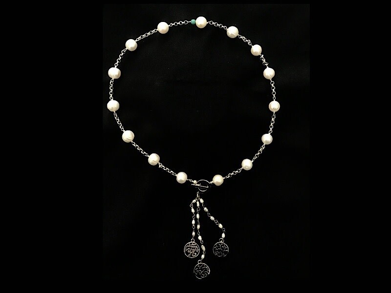 SILVER CHAIN NECKLACE WITH FRONT CLOSURE AND TASSEL WITH FALLAH KHEIR HAFETH