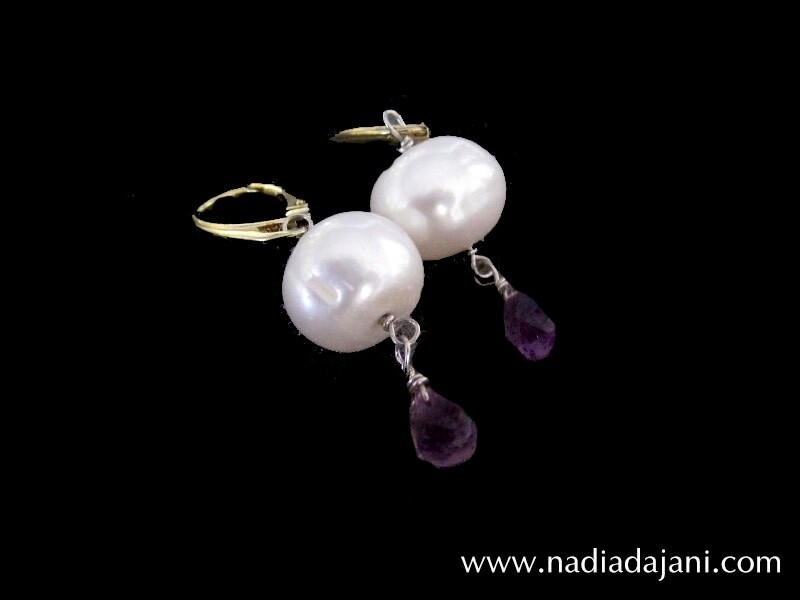 PEARL WITH CUT STONE DROP EARRINGS