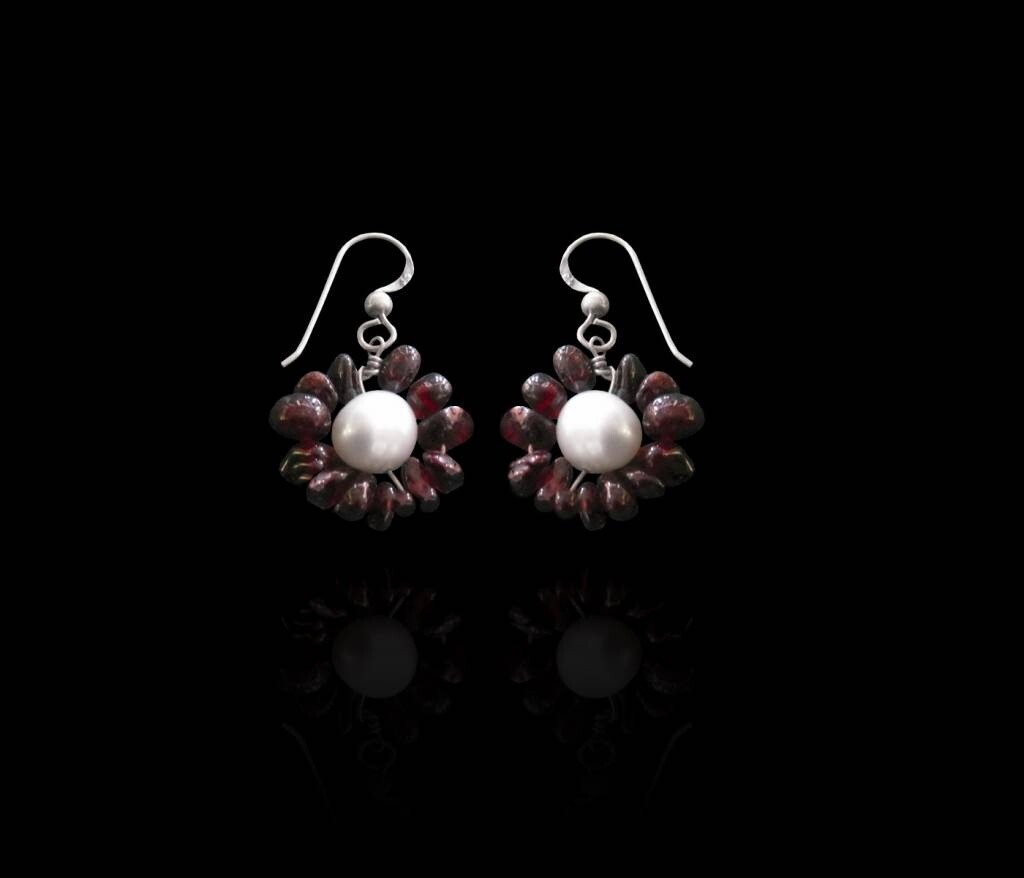 Single tumbled stone flower earrings