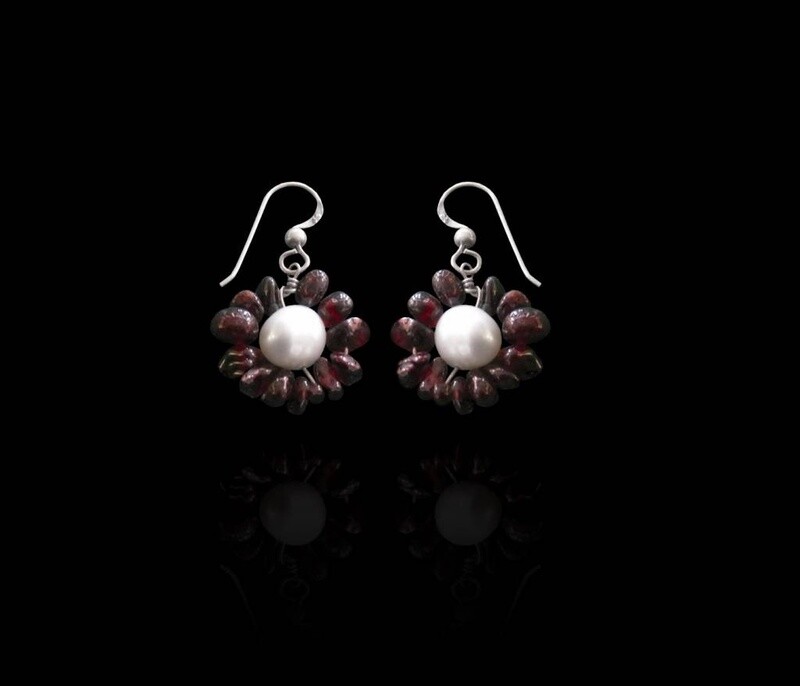 Single tumbled stone flower earrings