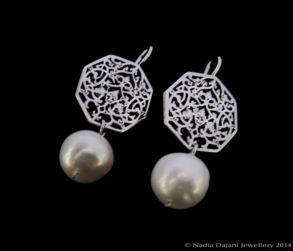 SILVER OCTAGON EARRINGS WITH DROP STONE