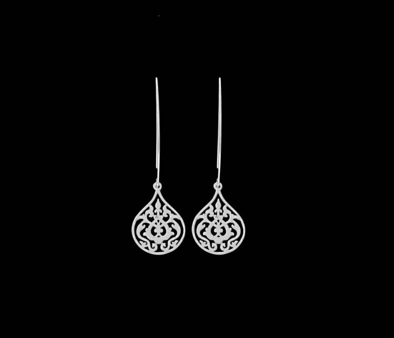 Long Oval Hook Earrings with Small Arabesque