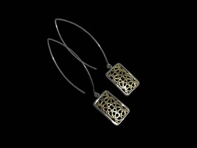 LONG HOOK EARRINGS WITH GRANADA MOTIF SILVER BORDER