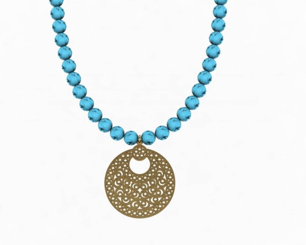 STONE NECKLACE WITH GP CRESCENT PENDANT
