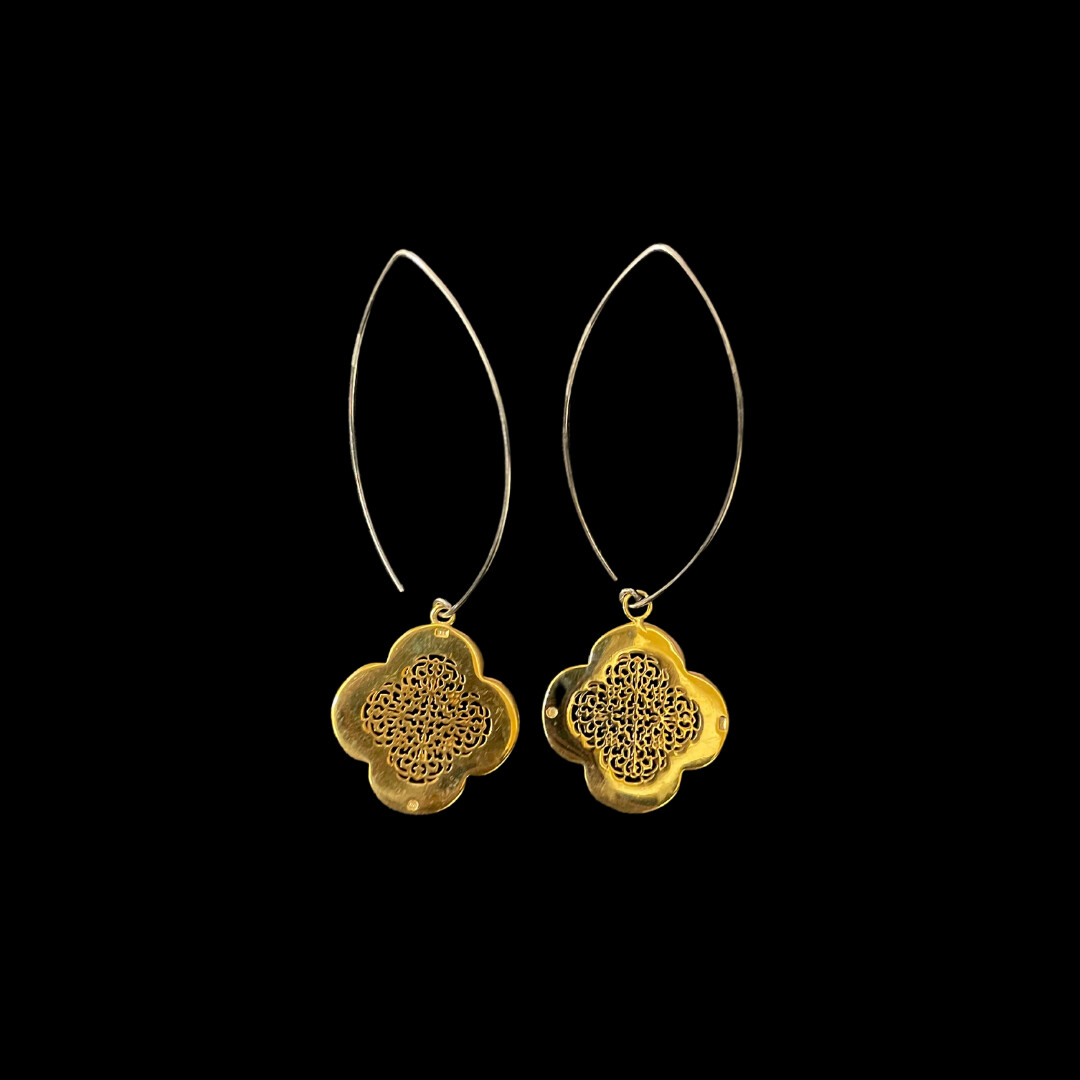 Long Oval Hook Earrings with Gold Plated Clover
