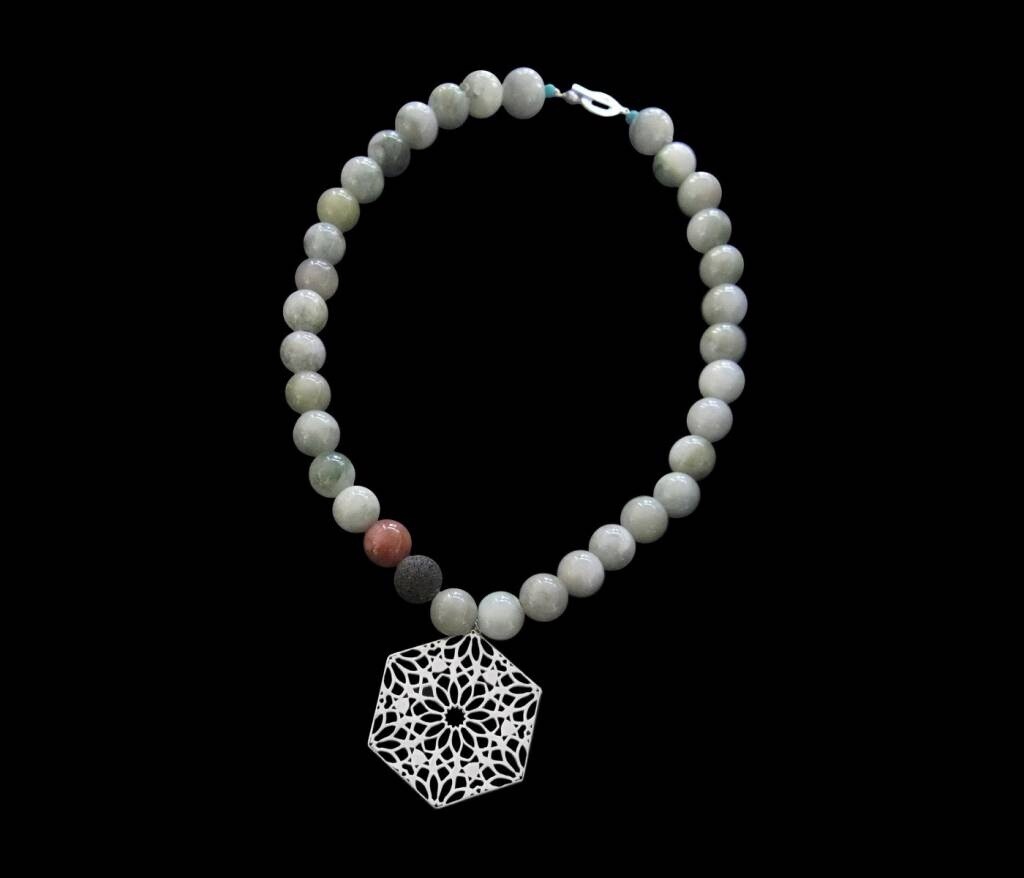 SHORT STONE NECKLACE WITH LARGE HEXAGON